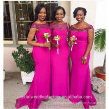 Off the shoulder wholesale beaded mermaid long formal fuschia bridesmaid dresses LB2182